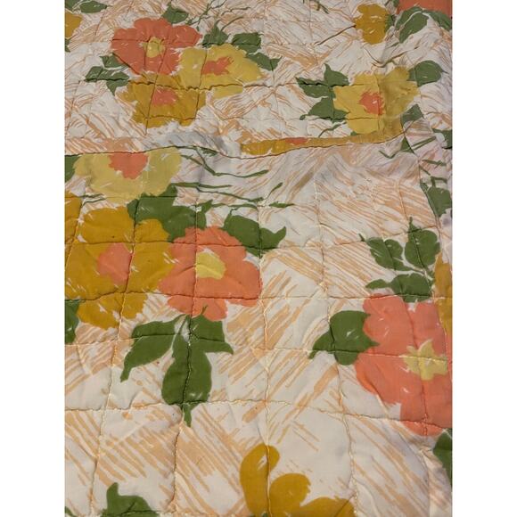 Vintage Floral Quilt Throw Blanket Orange Yellow Flowers Mod Cottagecore MCM 70s - Picture 6 of 9